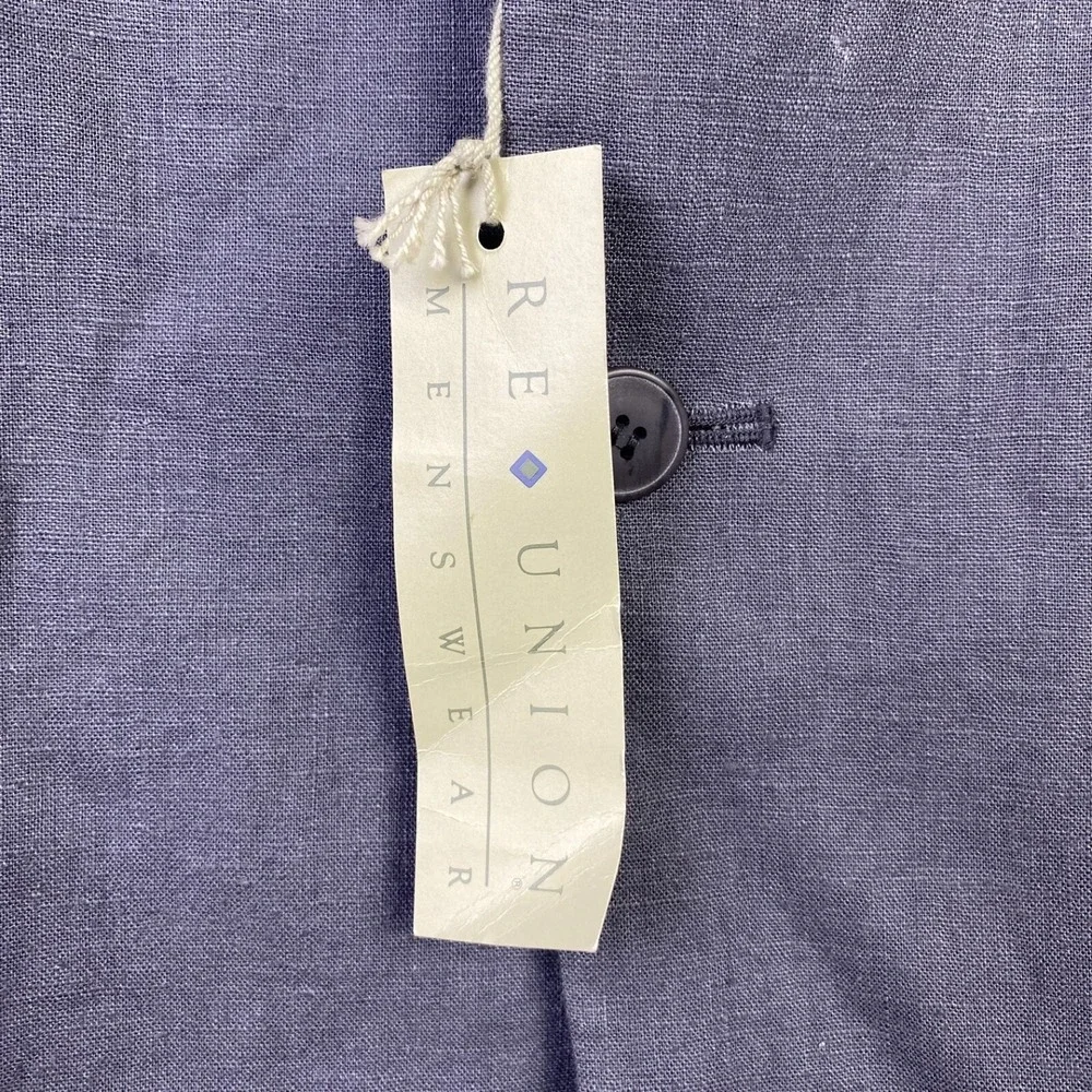 NWT Vtg ReUnion Blazer Mens M Gray Linen Blend Coastal Resort 2 Button Deadstock